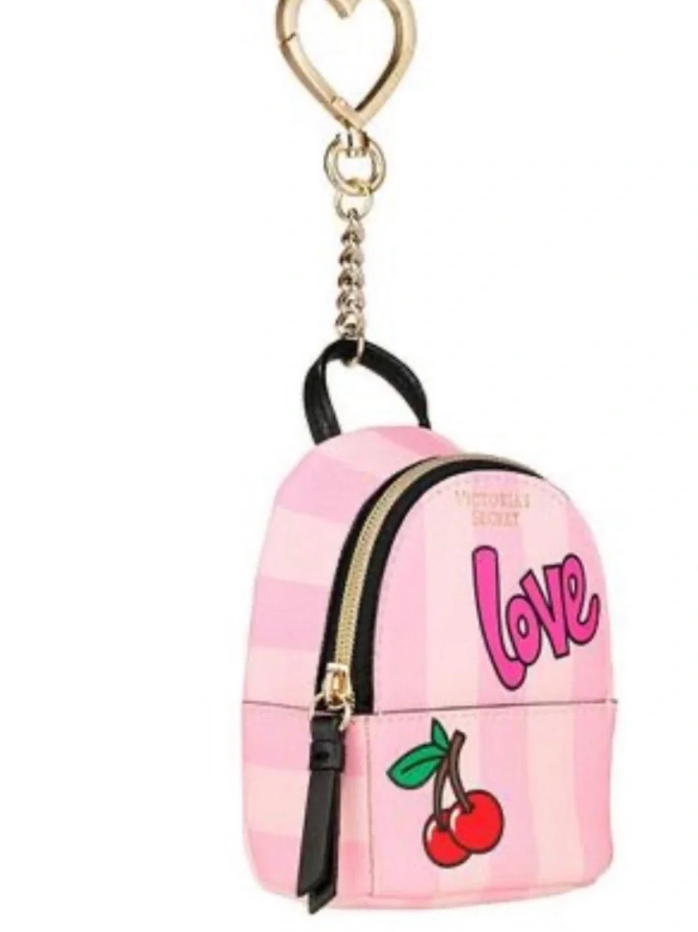 Victoria's Secret Pink Striped 'Love' Cherry Mini Backpack Keychain